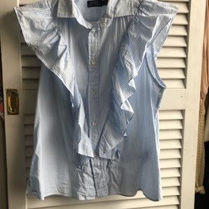 Ralph Lauren Blue Strip Button Up Blouse